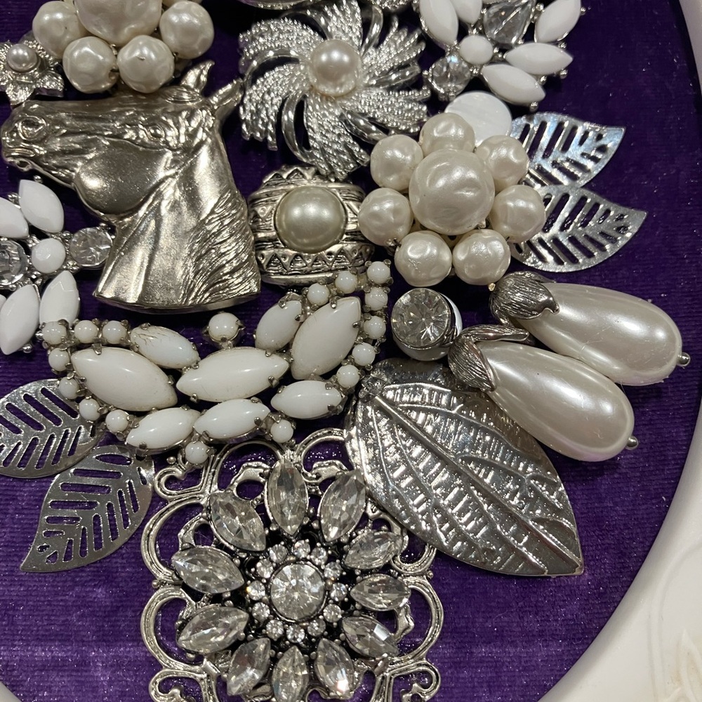 JEWELRY ART COLLAGE LILAC AND WHITE. UNIQUE HANDMADE OOAK GIFT 💝 IDEA - Picture 4 of 13